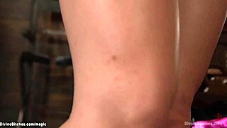 domme in latex pegs bound man with firm control