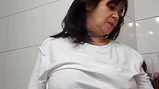 Mom gets fucked by surprise and creampied standing in bathroom