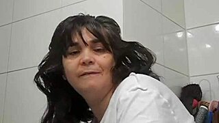 Mom gets fucked by surprise and creampied standing in bathroom