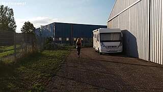 granny walking outside in shiny leggings shows her tight pussy