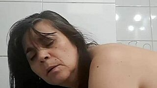 Mom gets fucked by surprise and creampied standing in bathroom