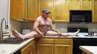 naked in the kitchen cooking something fun