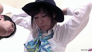 Japanese teen gets uncensored creampie in cfnm fuck