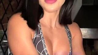 Petite 18yo latina gags on deepthroat cum