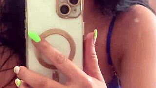 Blue lace mirror tease with my squirt stained mirror