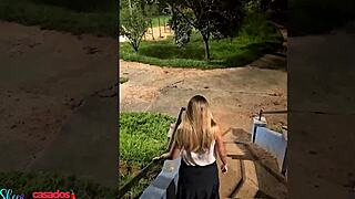 Brazilian wife flashes and fucks outdoors