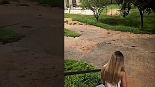 Brazilian wife flashes and fucks outdoors