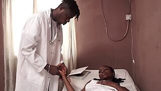 Doctor examines patient in hospital room