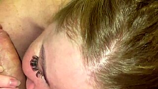 Pretty blonde stepmom gives sloppy deepthroat blowjob at home