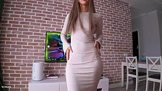 sexy brunette rides cock for cum on tits