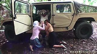 Petite teen gets gangbanged with anal in military uniform