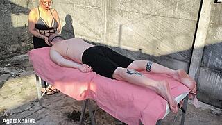 Milf mommy receives deep bareback massage from huge machine cock