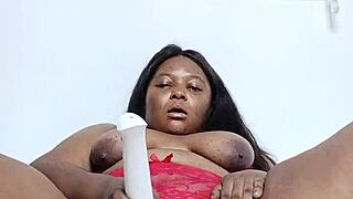 Fat ass ebony milf teases and masturbates in red lingerie full video