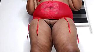 Fat ass ebony milf teases and masturbates in red lingerie full video