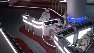 Scifi walls female android shemale and beautiful girl in the planet base station