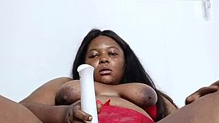 Fat ass ebony milf teases and masturbates in red lingerie full video
