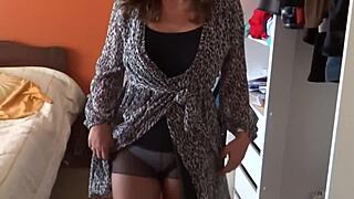 Beautiful stepmother undresses slowly to make my cock hard