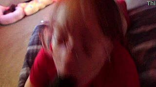 the cute white girl in glasses gives sloppy throat to big black cock