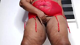 Fat ass ebony milf teases and masturbates in red lingerie full video