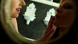 gloryhole loving lesbians licking during facial cumshot in heels
