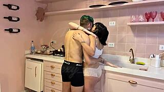 Me and girlfriend went to dinner he fucked us both in kitchen