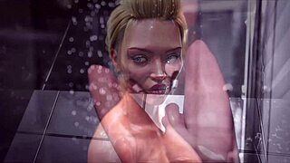 Synthetic milf teases in bathroom after gym