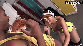 Athletic latina kneels for sloppy bbc deepthroat