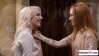 Big tit blonde babe fingers hairy lesbian bff pussy while licking in 69