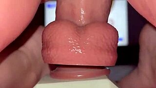 Tiny redhead rides a fence post cock