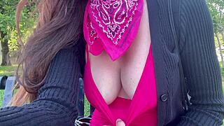 Artemisia love flashes juicy big boobs outdoors