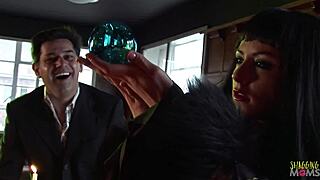the men and brunettes get a visit from the blonde milf who they welcome with anal group sex