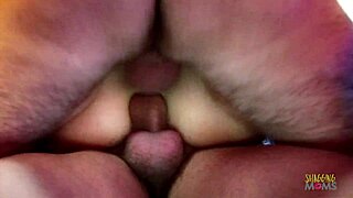 two horny guys destroy a wonderful milf brunette in an intense anal action she even gets a facial