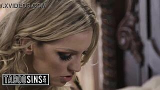 Blonde stepmom and daughter have a kinky interview with new stepdad