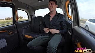 Busty blonde cougar gets creampied wearing white leggings in taxi