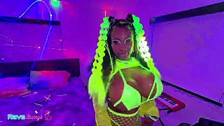 Tia maria storms brians fuck pad in green fishnets with 41-inch tits