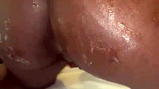 ebony teen pushes out creampie