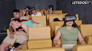 topless redhead gives the spittiest head of her life in movie theater