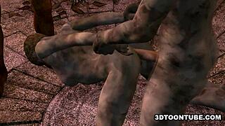 3D çizgi zombi kız dışarıda vahşi aksiyonda çift takım oluyor.